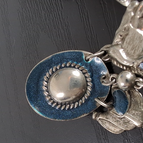 Blue and Silver Western Cowboy Hat Earrings With Charms Horse Earrings Dangling - Picture 4 of 11